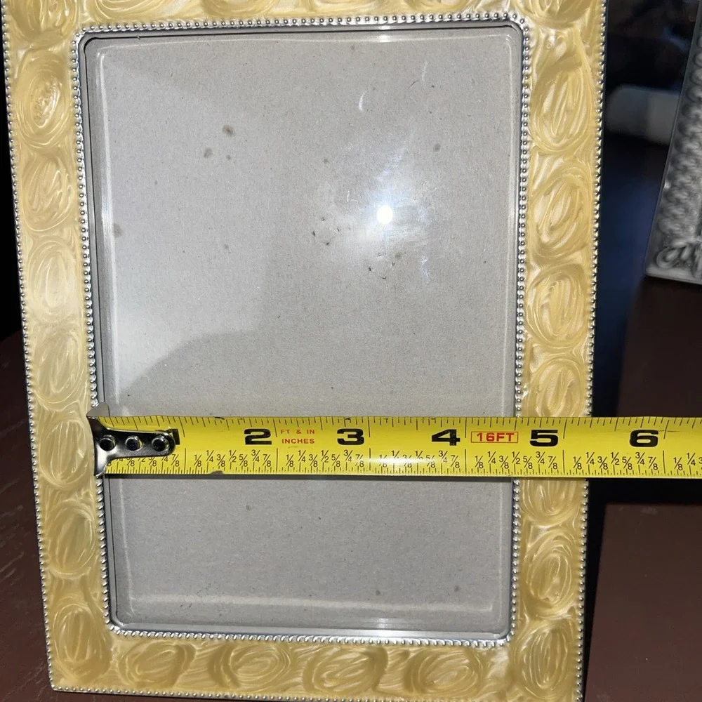 Lawerence France Silver Enamel Art Deco Frame Marbled Look Cream Gold Silver‎